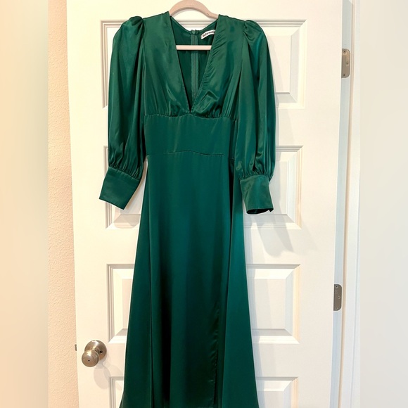 Reformation Women's Keats Deep Green Event Pure Silk Dress - Picture 3 of 11